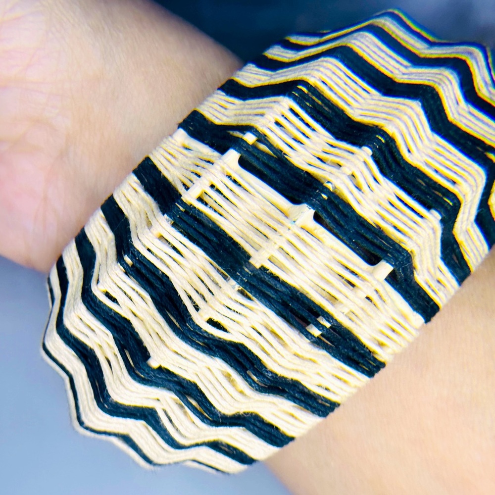 Anthropologie Rosamund Woven Bangle - Cream and Black Stripe